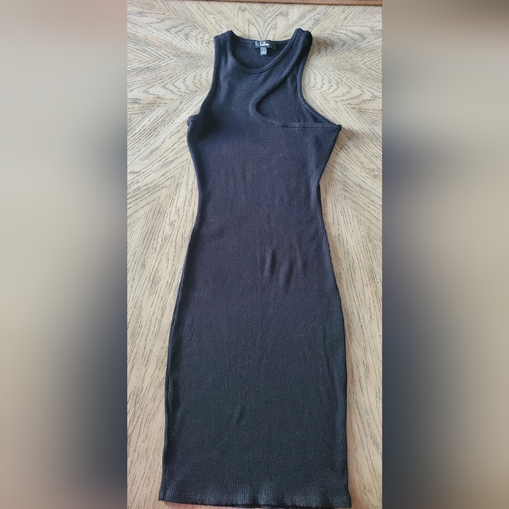LULUS asymmetrical black bodycon dress size s